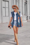 PATTERN BLOCK BUTTON DOWN CASUAL DENIM VEST - Doublju