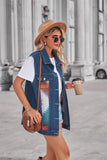 PATTERN BLOCK BUTTON DOWN CASUAL DENIM VEST - Doublju
