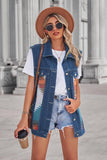 PATTERN BLOCK BUTTON DOWN CASUAL DENIM VEST - Doublju