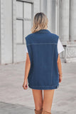 PATTERN BLOCK BUTTON DOWN CASUAL DENIM VEST - Doublju