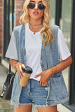 V NECK FADED DENIM BUTTON UP POCKET VEST - Doublju
