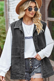 VINTAGE BIG SIDE POCKET COLLAR DENIM VEST - Doublju