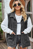VINTAGE BIG SIDE POCKET COLLAR DENIM VEST - Doublju