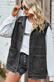 VINTAGE BIG SIDE POCKET COLLAR DENIM VEST - Doublju