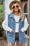 VINTAGE BIG SIDE POCKET COLLAR DENIM VEST - Doublju