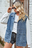 VINTAGE BIG SIDE POCKET COLLAR DENIM VEST - Doublju