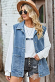VINTAGE BIG SIDE POCKET COLLAR DENIM VEST - Doublju