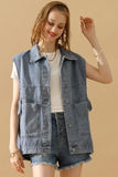 VINTAGE BUCKELE POCKET COLLAR DENIM VEST - Doublju