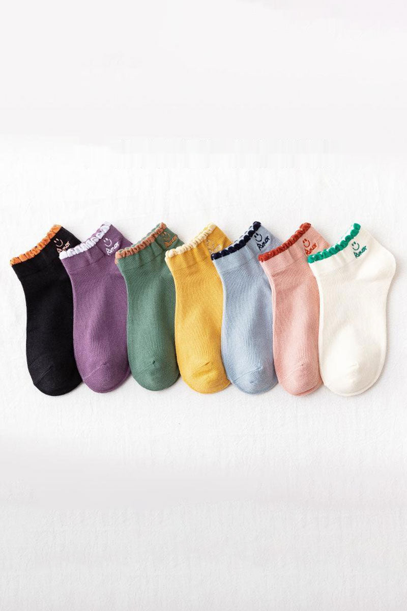 7PAIRS WOMEN SMILEY FACE CASUAL ANKLE SOCKS