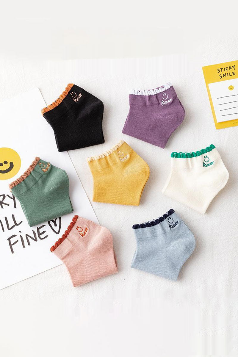 7PAIRS WOMEN SMILEY FACE CASUAL ANKLE SOCKS