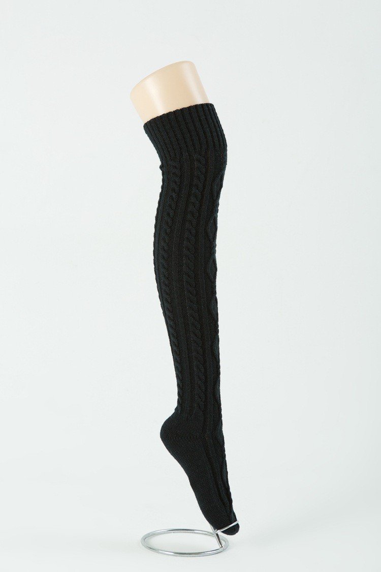 BASIC CABLE KNIT WINTER WARM KNEE HIGH SOCKS
