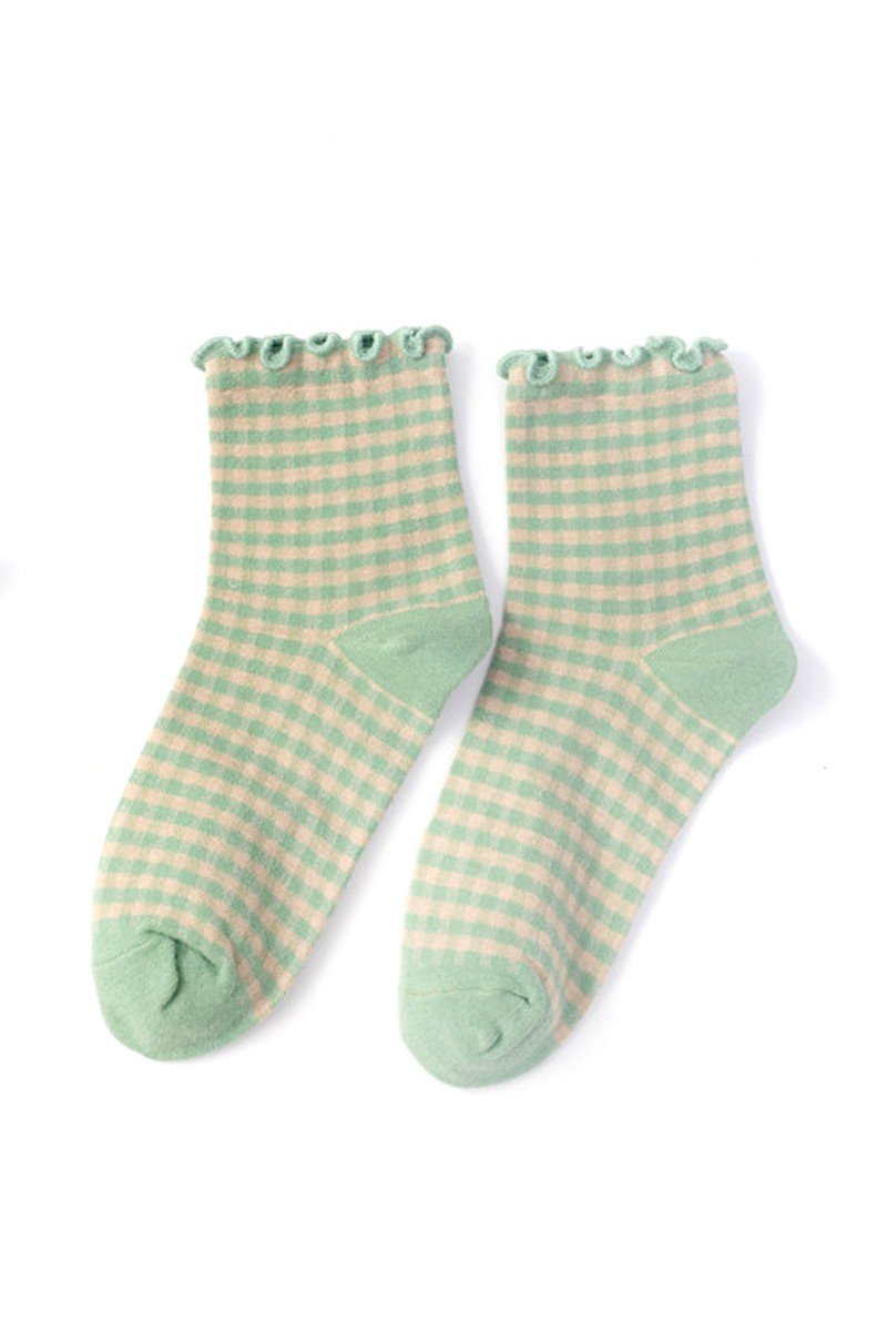 WOMEN’S FRILL CHECK PLAID PATTERN ANKLE SOCKS