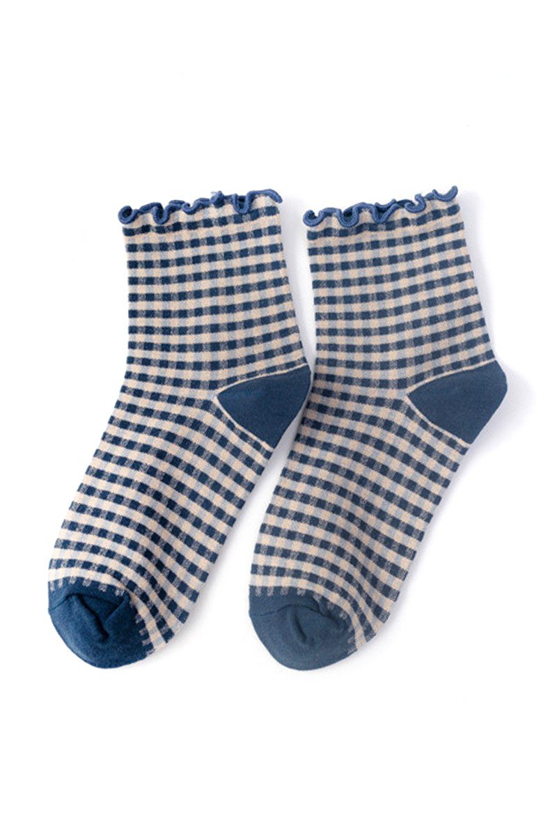 WOMEN’S FRILL CHECK PLAID PATTERN ANKLE SOCKS