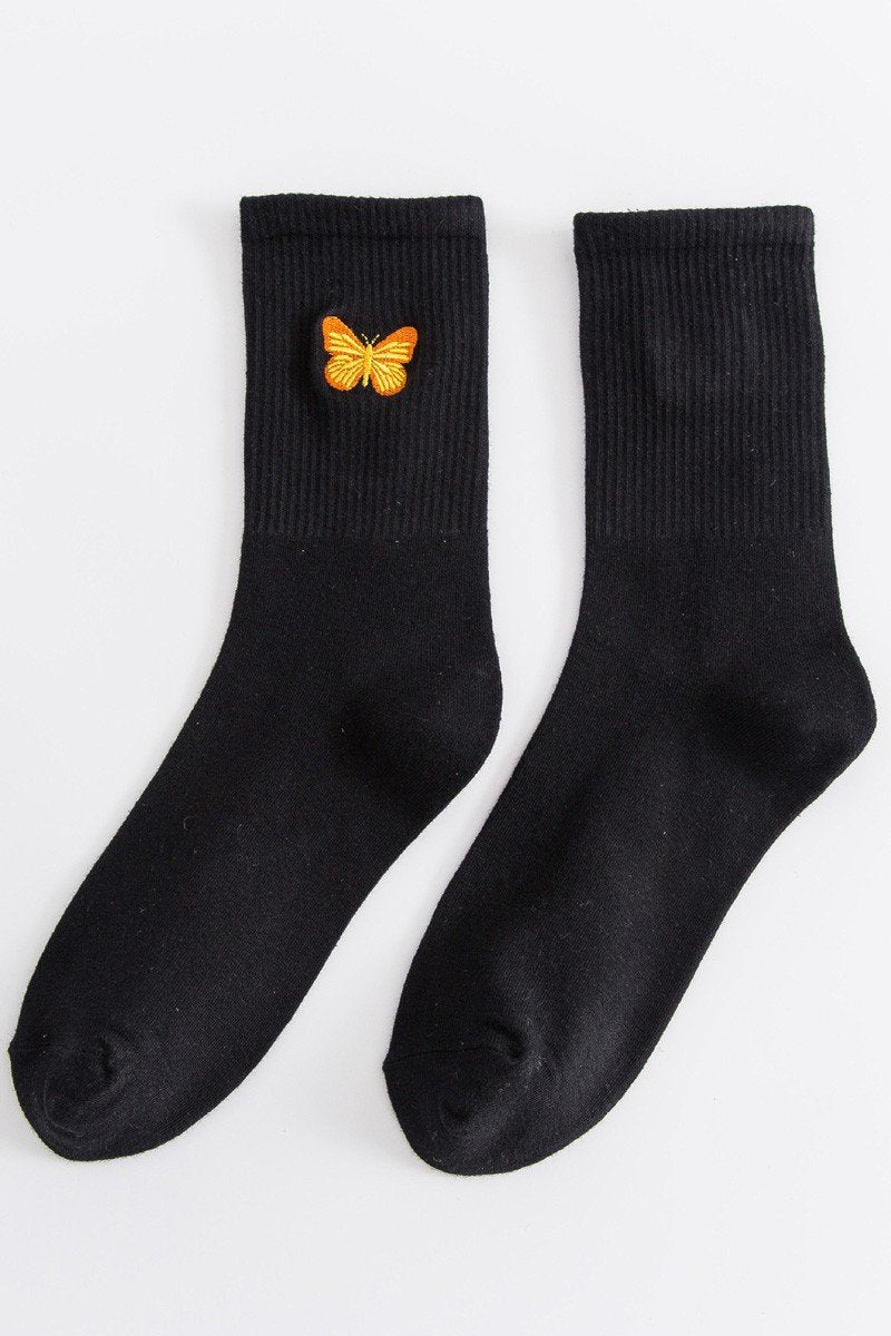 BUTTERFLY EMBROIDERY SIMPLE SOCKS