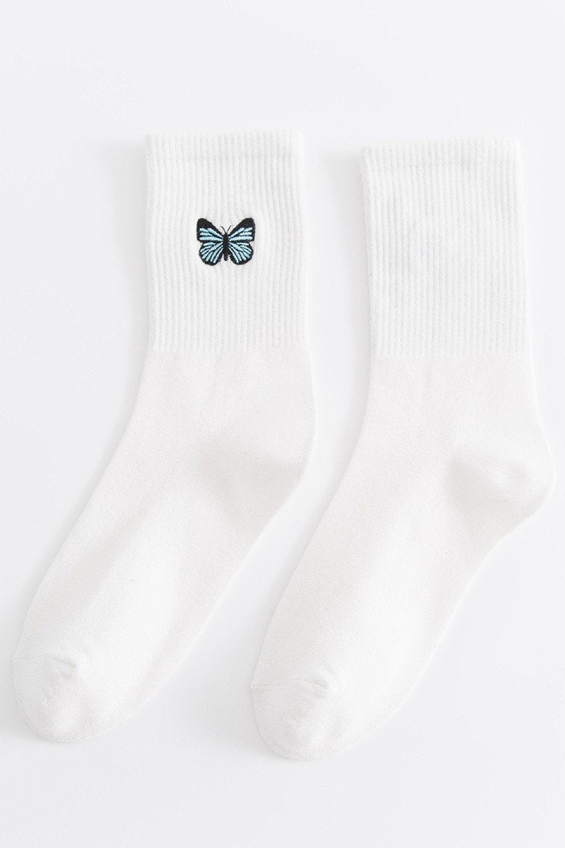 BUTTERFLY EMBROIDERY SIMPLE SOCKS