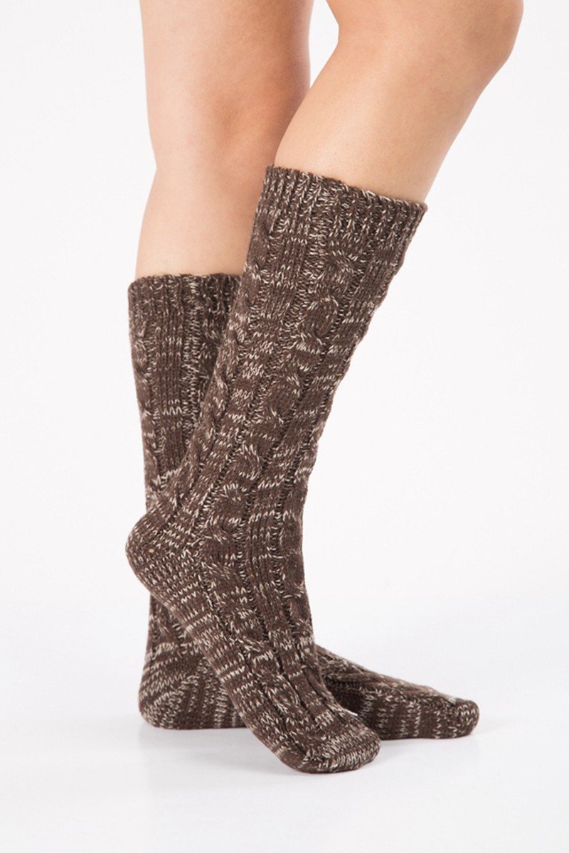 WOMEN’S CABLE KNITTED DISTRESSED HEATHER KNEE HIGH SOCKS