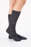 WOMEN’S CABLE KNITTED DISTRESSED HEATHER KNEE HIGH SOCKS