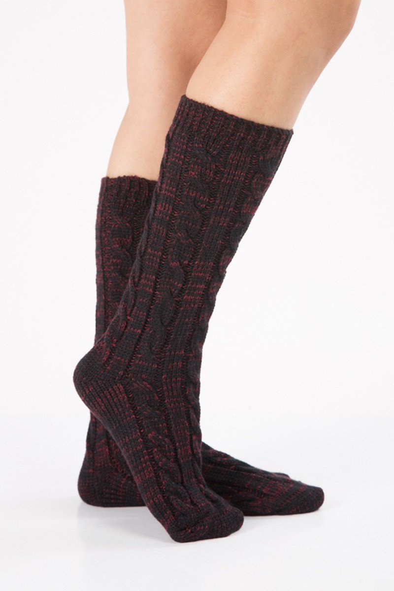 WOMEN’S CABLE KNITTED DISTRESSED HEATHER KNEE HIGH SOCKS