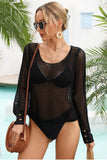 HOLLOW KNITTED LONG SLEEVE COVER UP SWIMWEAR - Doublju