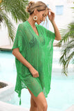 SOLID SIDE SLIT HOLLOW KNIT LONG COVER UP - Doublju