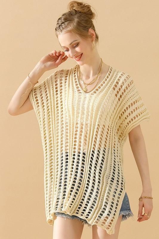 HOLLOW KNITTED BEACH WEAR SWIM COVER UP - Doublju