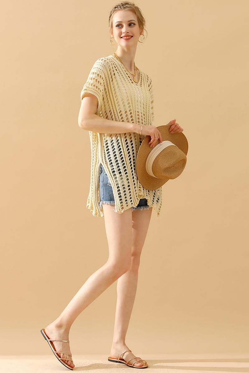 HOLLOW KNITTED BEACH WEAR SWIM COVER UP - Doublju