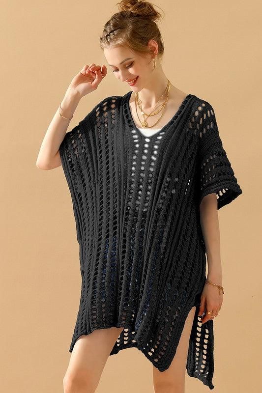 HOLLOW KNITTED BEACH WEAR SWIM COVER UP - Doublju