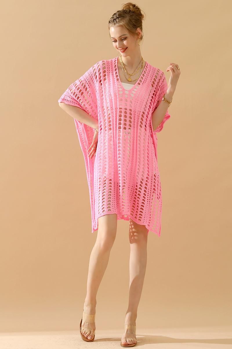 HOLLOW KNITTED BEACH WEAR SWIM COVER UP - Doublju