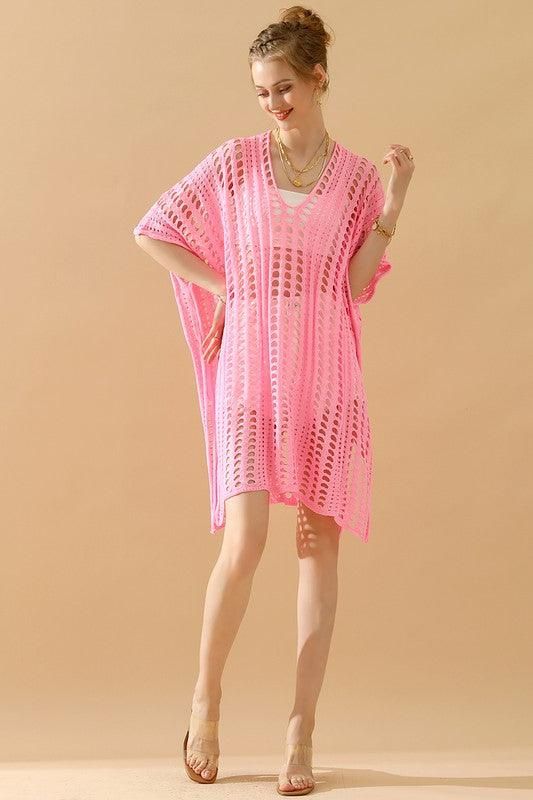 HOLLOW KNITTED BEACH WEAR SWIM COVER UP - Doublju