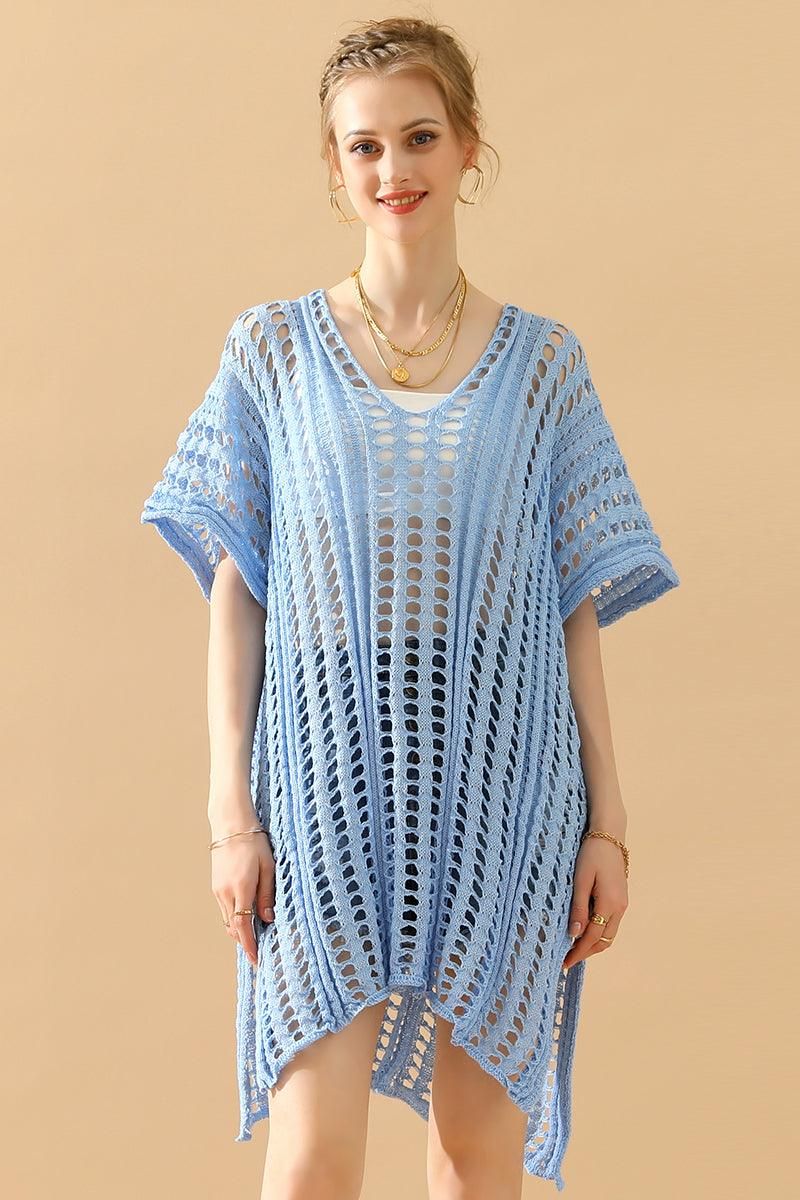 HOLLOW KNITTED BEACH WEAR SWIM COVER UP - Doublju