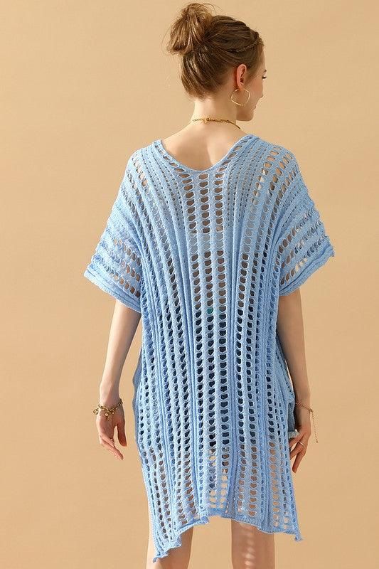 HOLLOW KNITTED BEACH WEAR SWIM COVER UP - Doublju