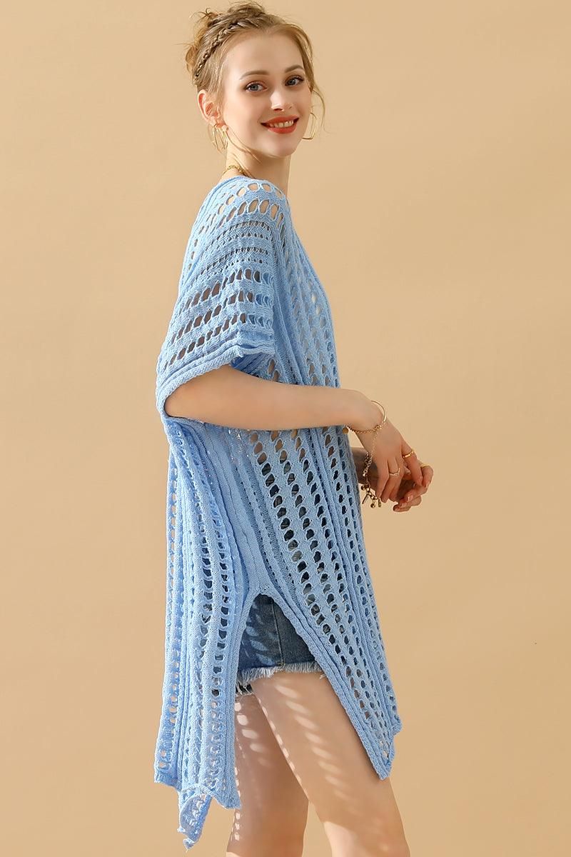 HOLLOW KNITTED BEACH WEAR SWIM COVER UP - Doublju