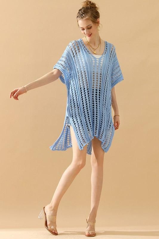 HOLLOW KNITTED BEACH WEAR SWIM COVER UP - Doublju