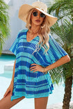 STRIPE PATTERNED HOLLOW KNIT SWIMWEAR COVER UP - Doublju