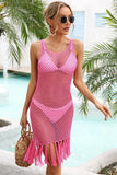 TASSEL DETAILED HOLLOW KNIT SWIM COVER UP - Doublju