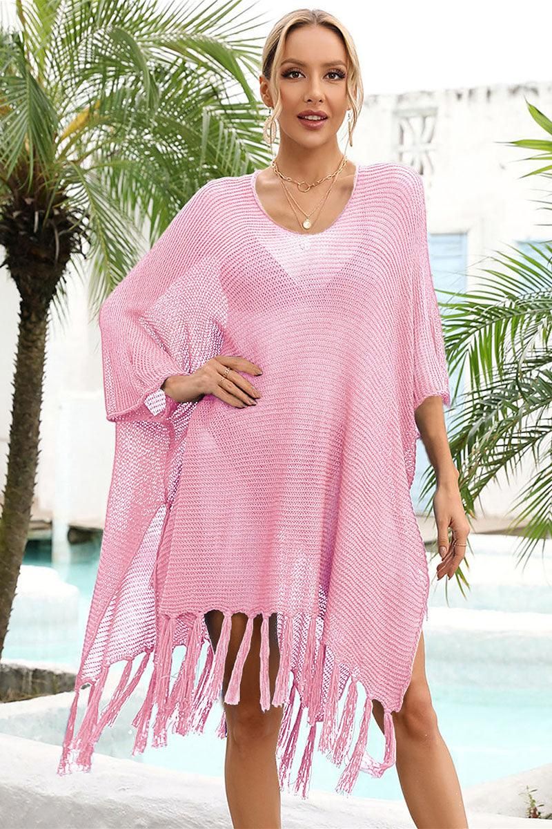 TASSEL DETAILED KNIT BEACH WEAR COVER UP - Doublju