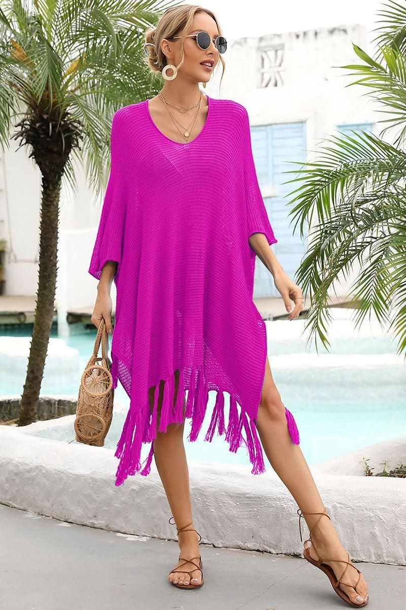 TASSEL DETAILED KNIT BEACH WEAR COVER UP - Doublju