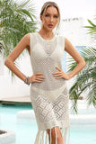 TASSEL DETAILED PATTERN KNIT COVER UP - Doublju