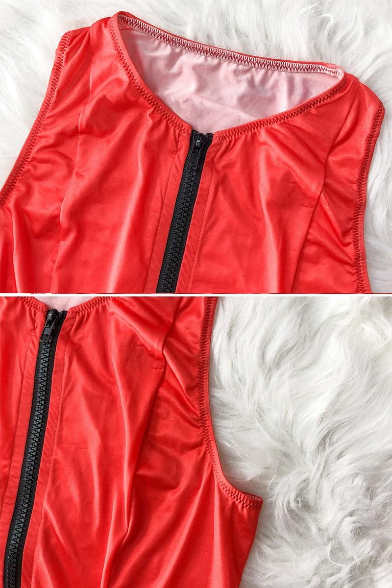 TWO PIECE ZIP UP SWIMSUIT - Doublju