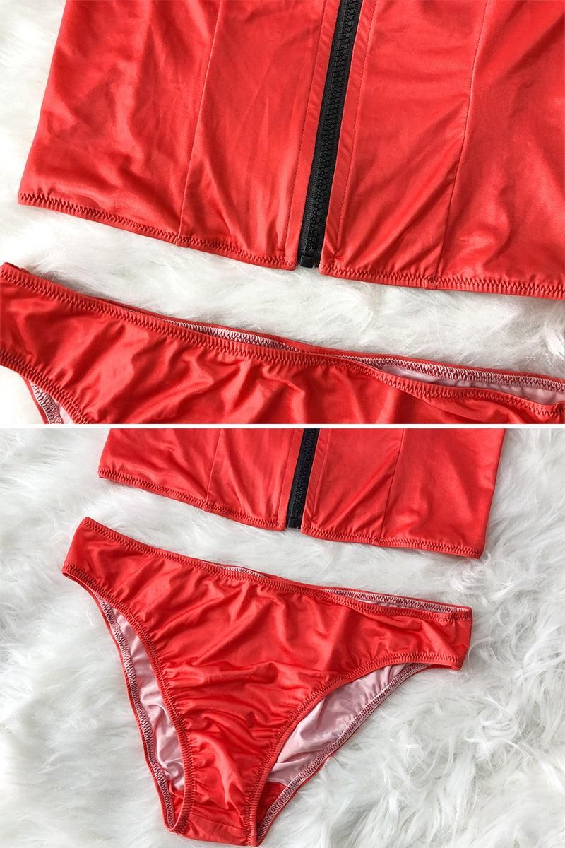 TWO PIECE ZIP UP SWIMSUIT - Doublju