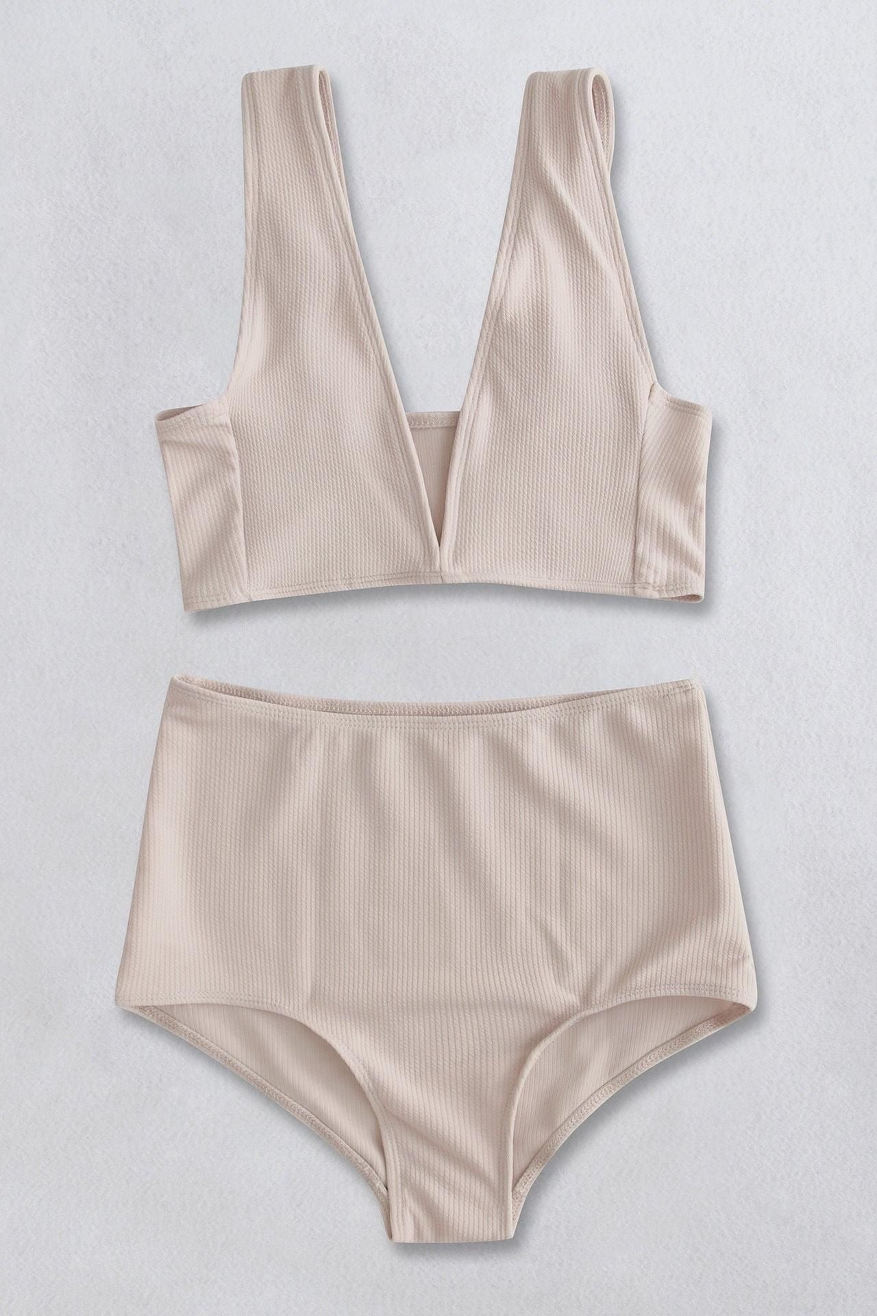 SOLID SIMPLE TWO PIECE BEACH SWIMSUIT - Doublju