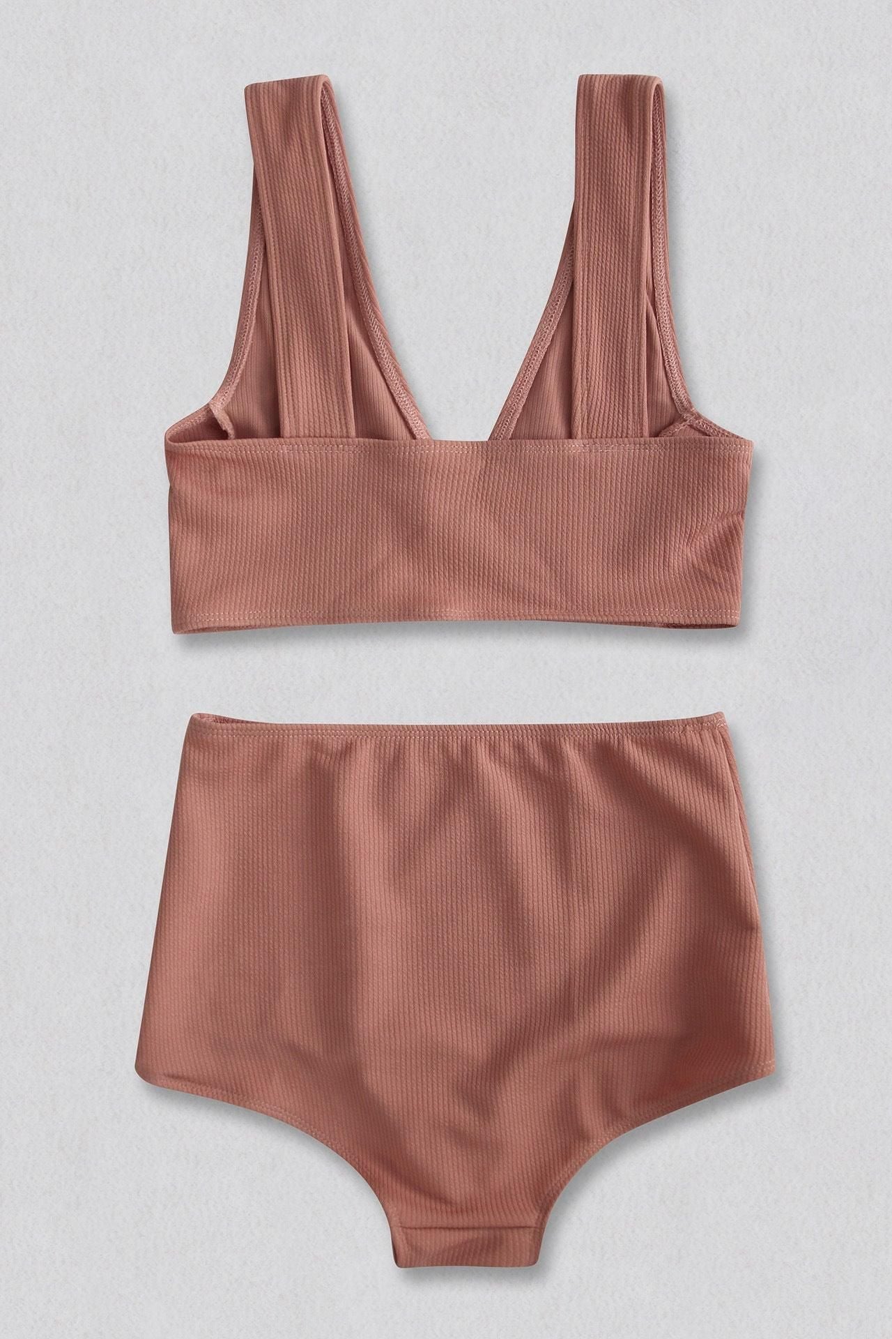 SOLID SIMPLE TWO PIECE BEACH SWIMSUIT - Doublju