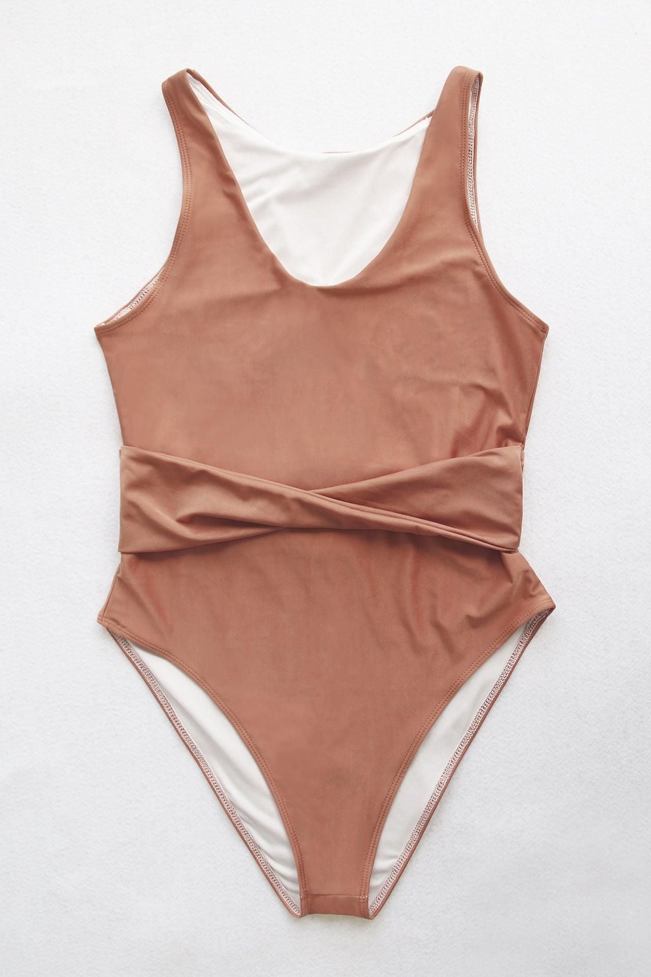 SOLID BASIC ONE PIECE SWIM WEAR SWIMSUIT - Doublju