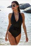 DEEP V NECK ONE PIECE SWIMSUIT - Doublju