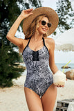 PATTERNED STRAP NECK ONE PIECE SWIMSUIT - Doublju