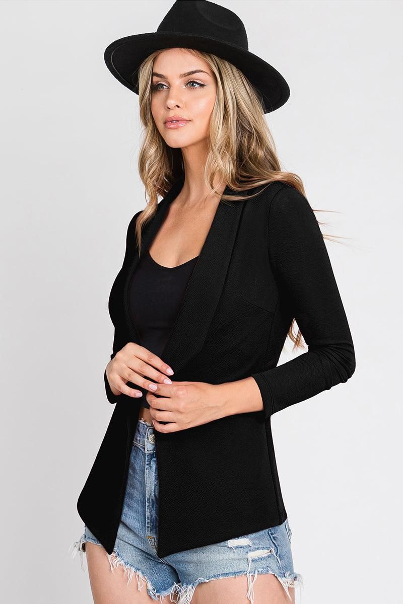 LONG SLEEVE TAILORED WITH A DRAPED BLAZER - Doublju