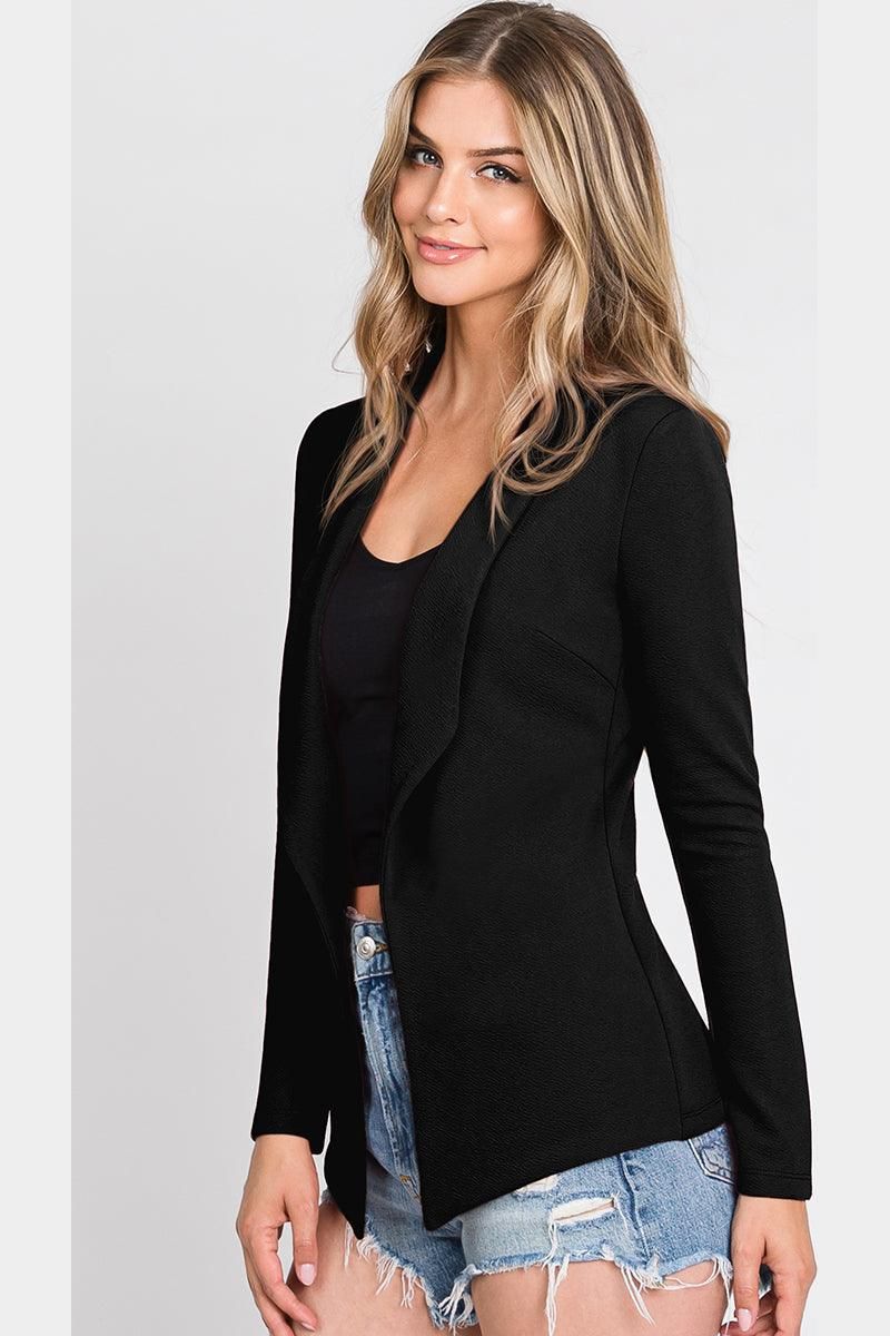 LONG SLEEVE TAILORED WITH A DRAPED BLAZER - Doublju