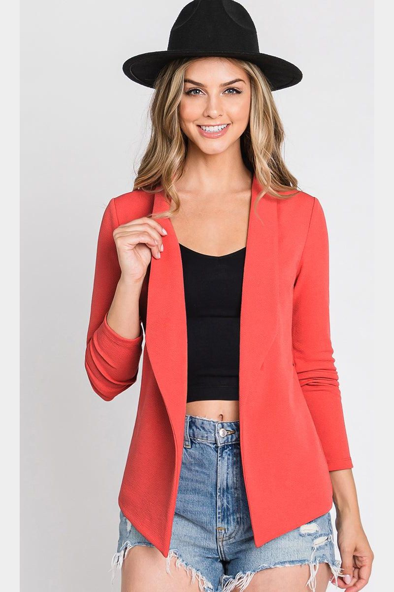 LONG SLEEVE TAILORED WITH A DRAPED BLAZER - Doublju