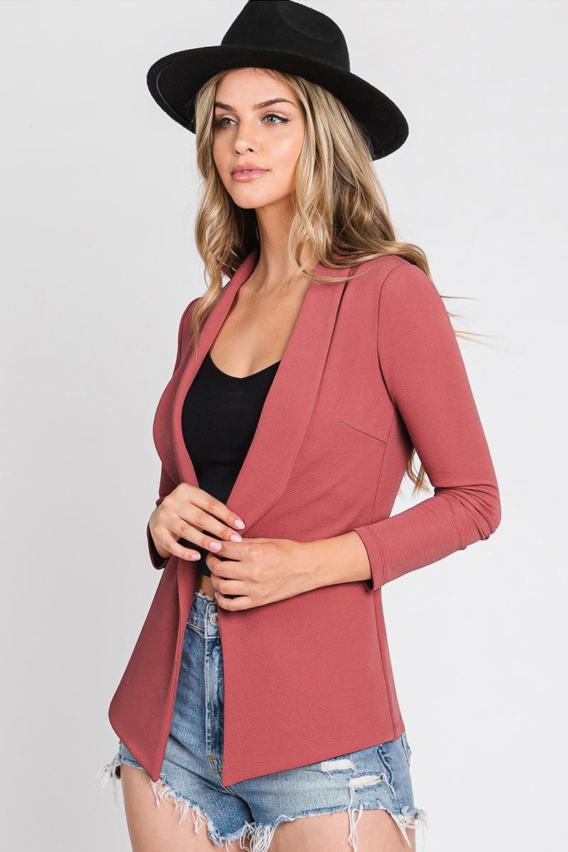 LONG SLEEVE TAILORED WITH A DRAPED BLAZER - Doublju