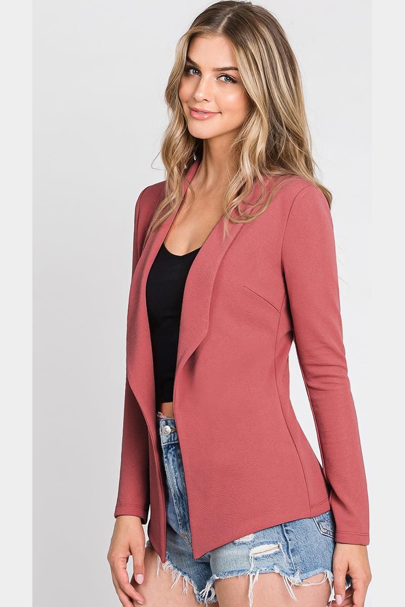 LONG SLEEVE TAILORED WITH A DRAPED BLAZER - Doublju